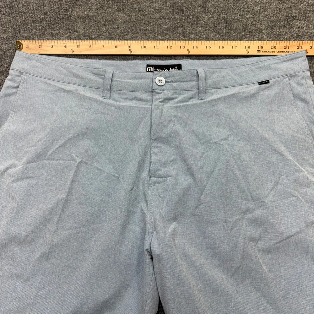 TravisMathew Mens Golf Shorts 42 Light Blue Heathered Stretch Performance Flat
